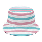 Pink And Teal Striped Pattern Print Bucket Hat