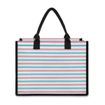 Pink And Teal Striped Pattern Print Canvas Tote Bag