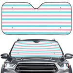 Pink And Teal Striped Pattern Print Car Windshield Sun Shade
