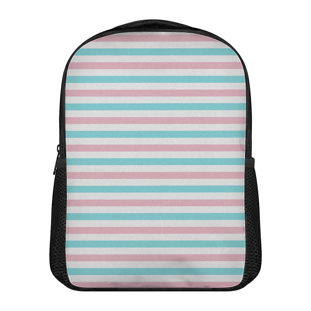 Pink And Teal Striped Pattern Print Casual Backpack