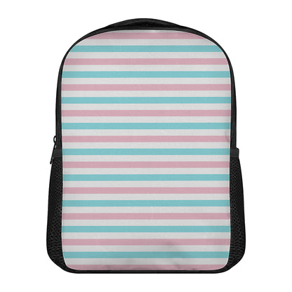 Pink And Teal Striped Pattern Print Casual Backpack