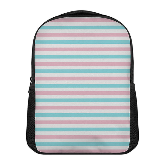 Pink And Teal Striped Pattern Print Casual Backpack