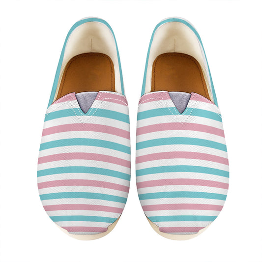Pink And Teal Striped Pattern Print Casual Shoes
