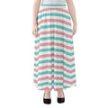 Pink And Teal Striped Pattern Print Chiffon Maxi Skirt