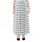 Pink And Teal Striped Pattern Print Chiffon Maxi Skirt