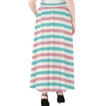 Pink And Teal Striped Pattern Print Chiffon Maxi Skirt