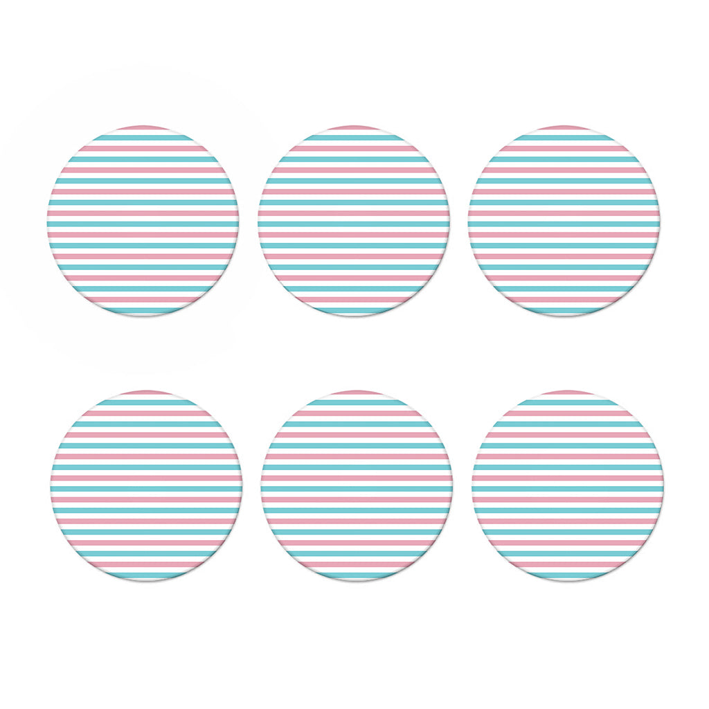 Pink And Teal Striped Pattern Print Coaster Set