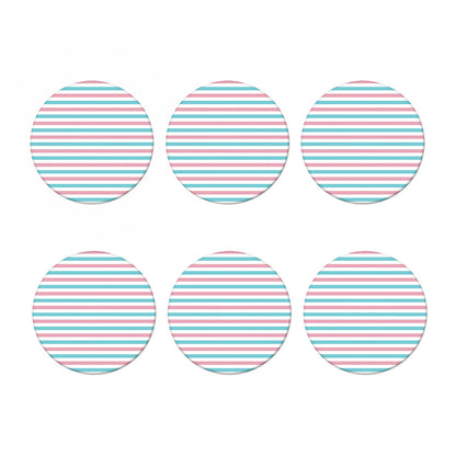 Pink And Teal Striped Pattern Print Coaster Set