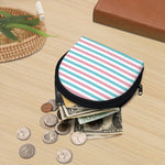 Pink And Teal Striped Pattern Print Coin Purse