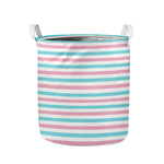 Pink And Teal Striped Pattern Print Collapsible Laundry Basket