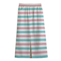 Pink And Teal Striped Pattern Print Cotton Front Slit Maxi Skirt