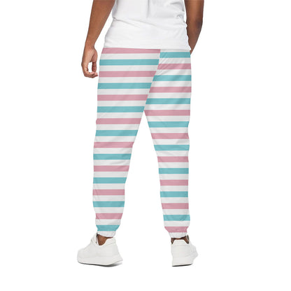 Pink And Teal Striped Pattern Print Cotton Pants