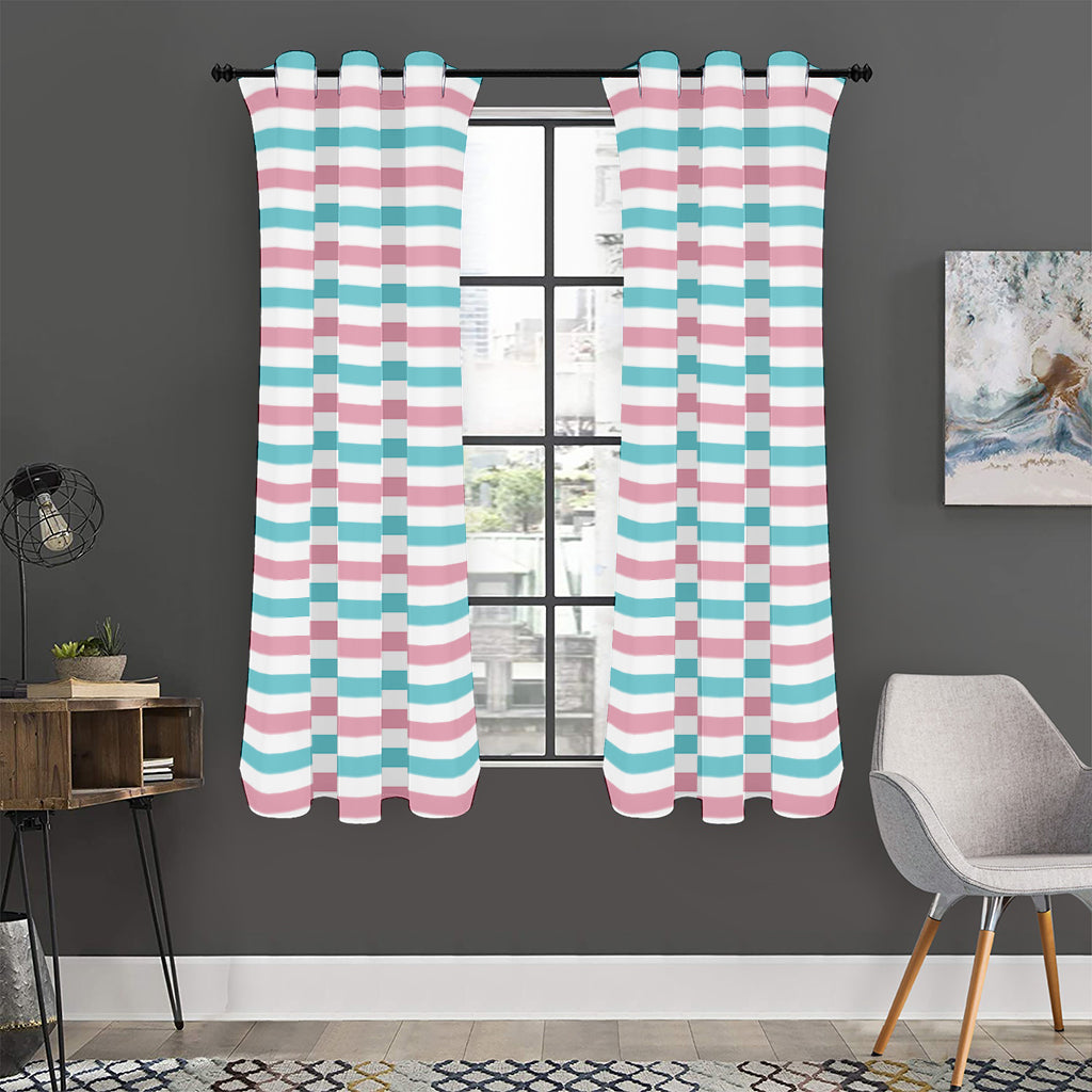 Pink And Teal Striped Pattern Print Curtain