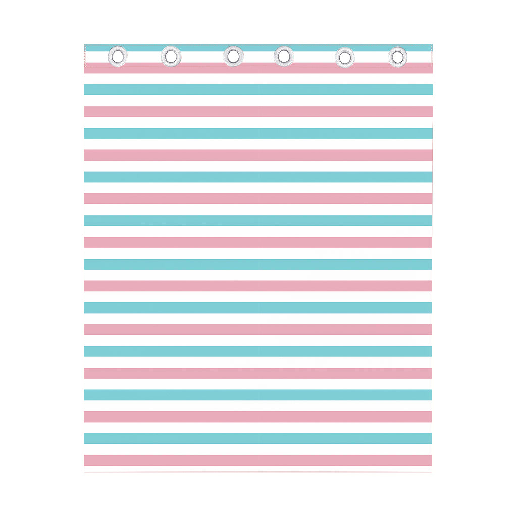 Pink And Teal Striped Pattern Print Curtain