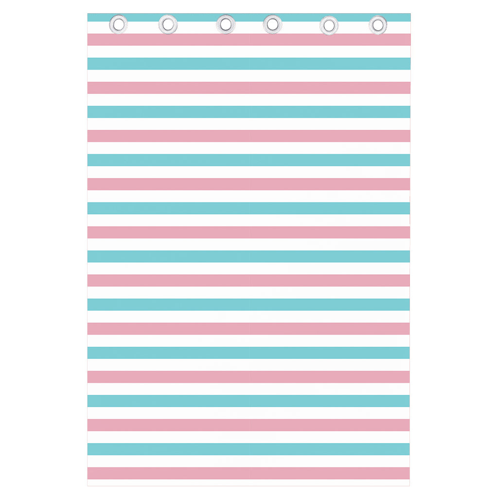 Pink And Teal Striped Pattern Print Curtain