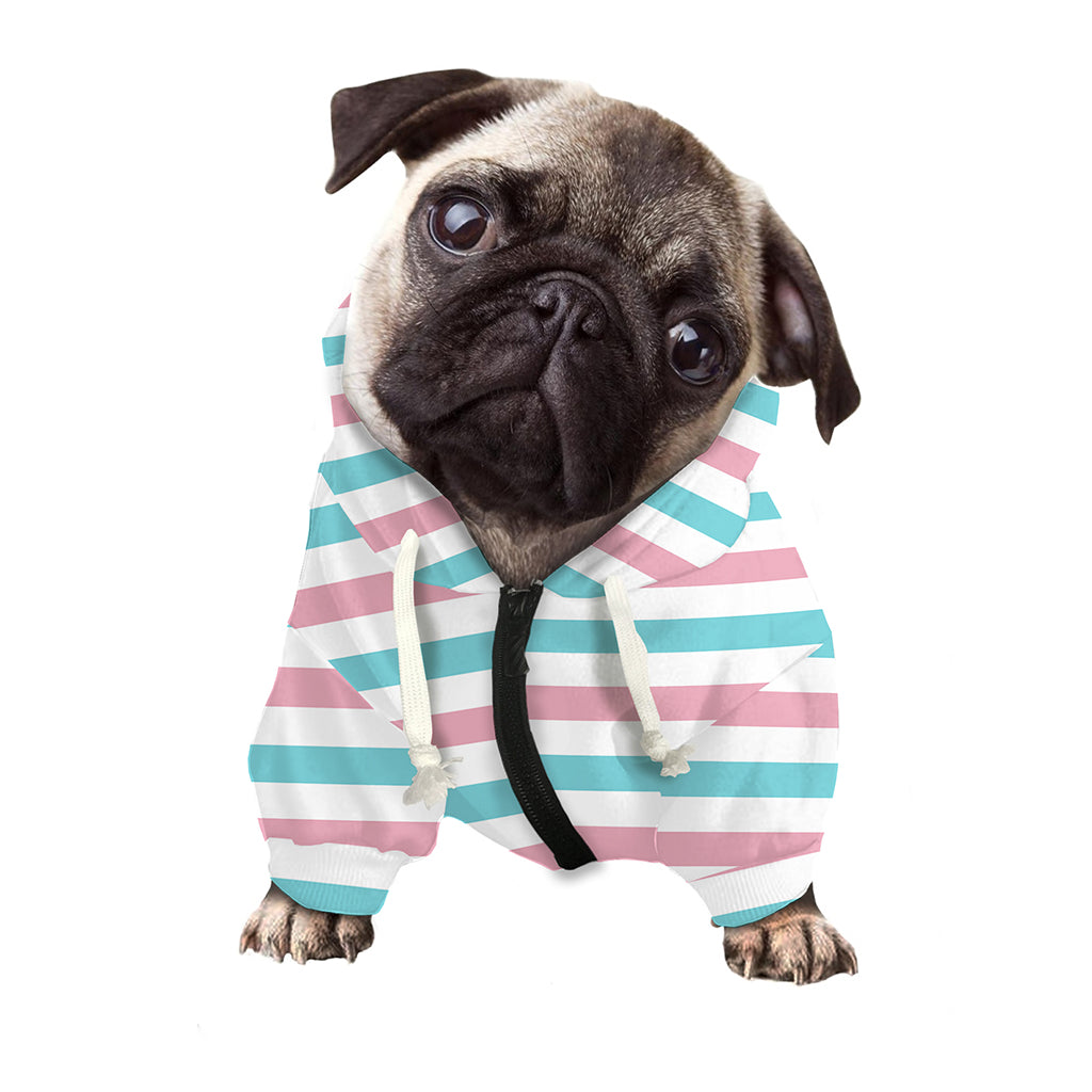 Pink And Teal Striped Pattern Print Dog Zip Up Hoodie