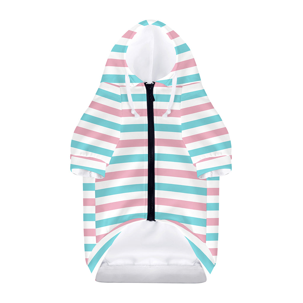 Pink And Teal Striped Pattern Print Dog Zip Up Hoodie
