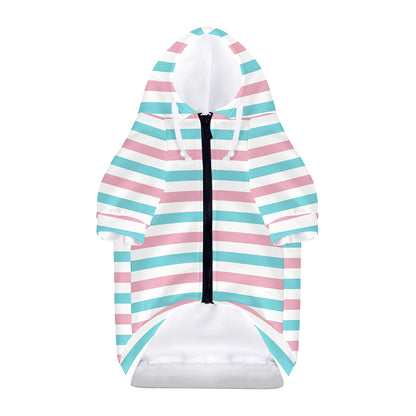 Pink And Teal Striped Pattern Print Dog Zip Up Hoodie