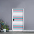 Pink And Teal Striped Pattern Print Door Sticker