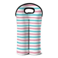 Pink And Teal Striped Pattern Print Double Neoprene Wine Tote