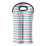 Pink And Teal Striped Pattern Print Double Neoprene Wine Tote
