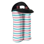 Pink And Teal Striped Pattern Print Double Neoprene Wine Tote