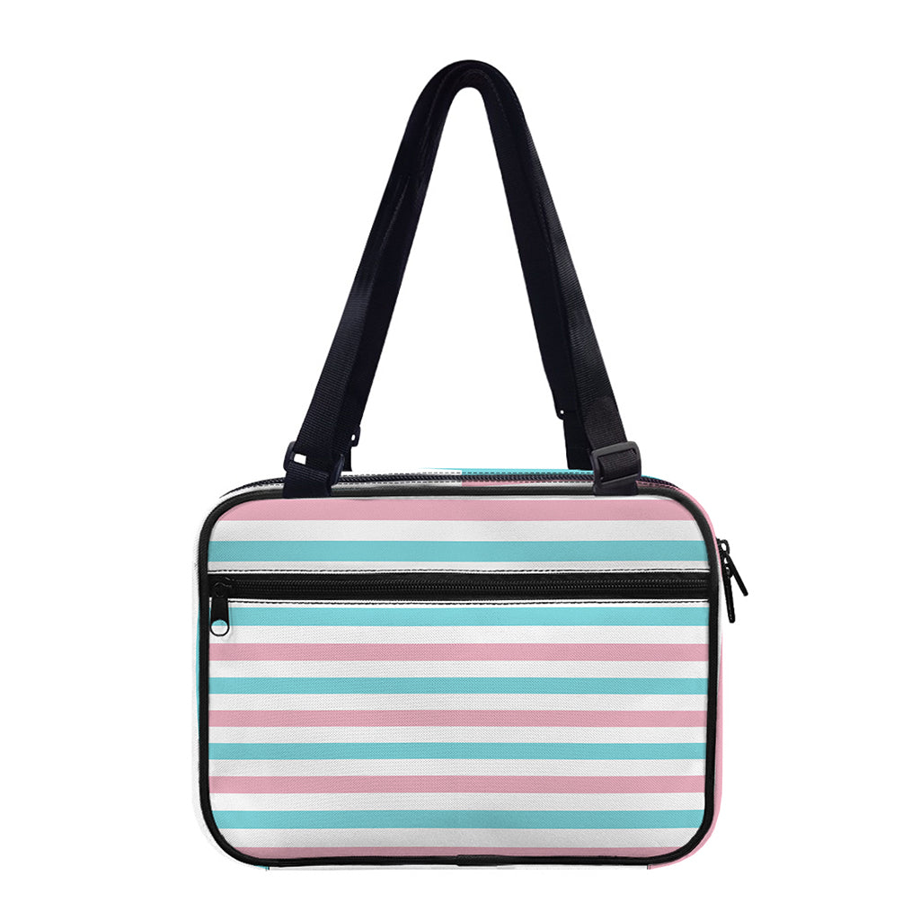 Pink And Teal Striped Pattern Print Double Strap Bible Bag