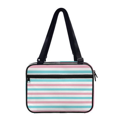 Pink And Teal Striped Pattern Print Double Strap Bible Bag