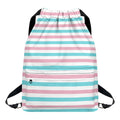 Pink And Teal Striped Pattern Print Drawstring Backpack