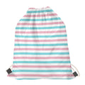 Pink And Teal Striped Pattern Print Drawstring Bag