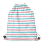 Pink And Teal Striped Pattern Print Drawstring Bag