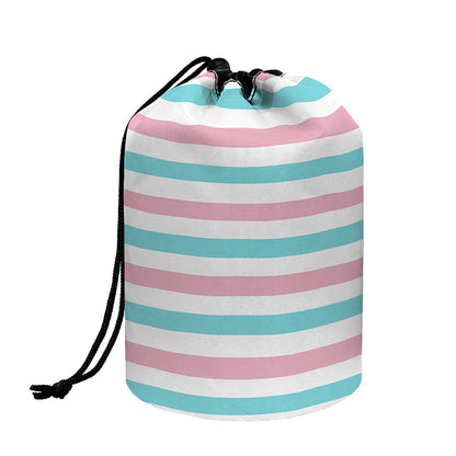 Pink And Teal Striped Pattern Print Drawstring Makeup Bag