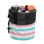 Pink And Teal Striped Pattern Print Drawstring Makeup Bag