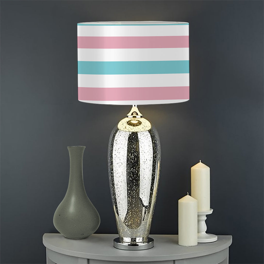 Pink And Teal Striped Pattern Print Drum Lamp Shade