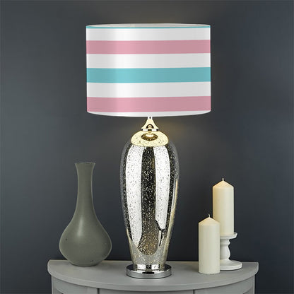 Pink And Teal Striped Pattern Print Drum Lamp Shade