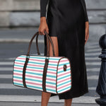 Pink And Teal Striped Pattern Print Duffle Bag