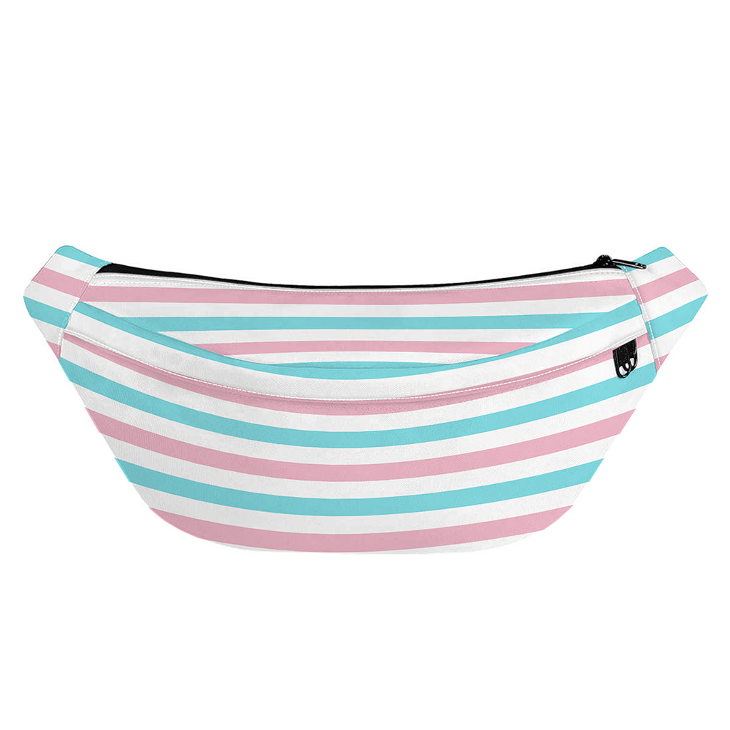 Pink And Teal Striped Pattern Print Fanny Pack