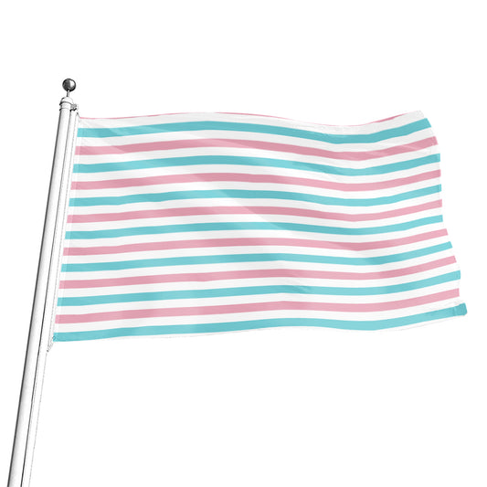 Pink And Teal Striped Pattern Print Flag