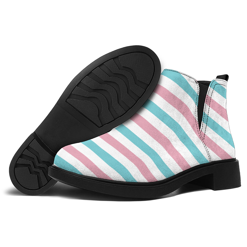 Pink And Teal Striped Pattern Print Flat Ankle Boots