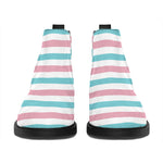 Pink And Teal Striped Pattern Print Flat Ankle Boots