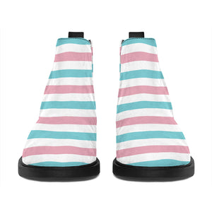 Pink And Teal Striped Pattern Print Flat Ankle Boots