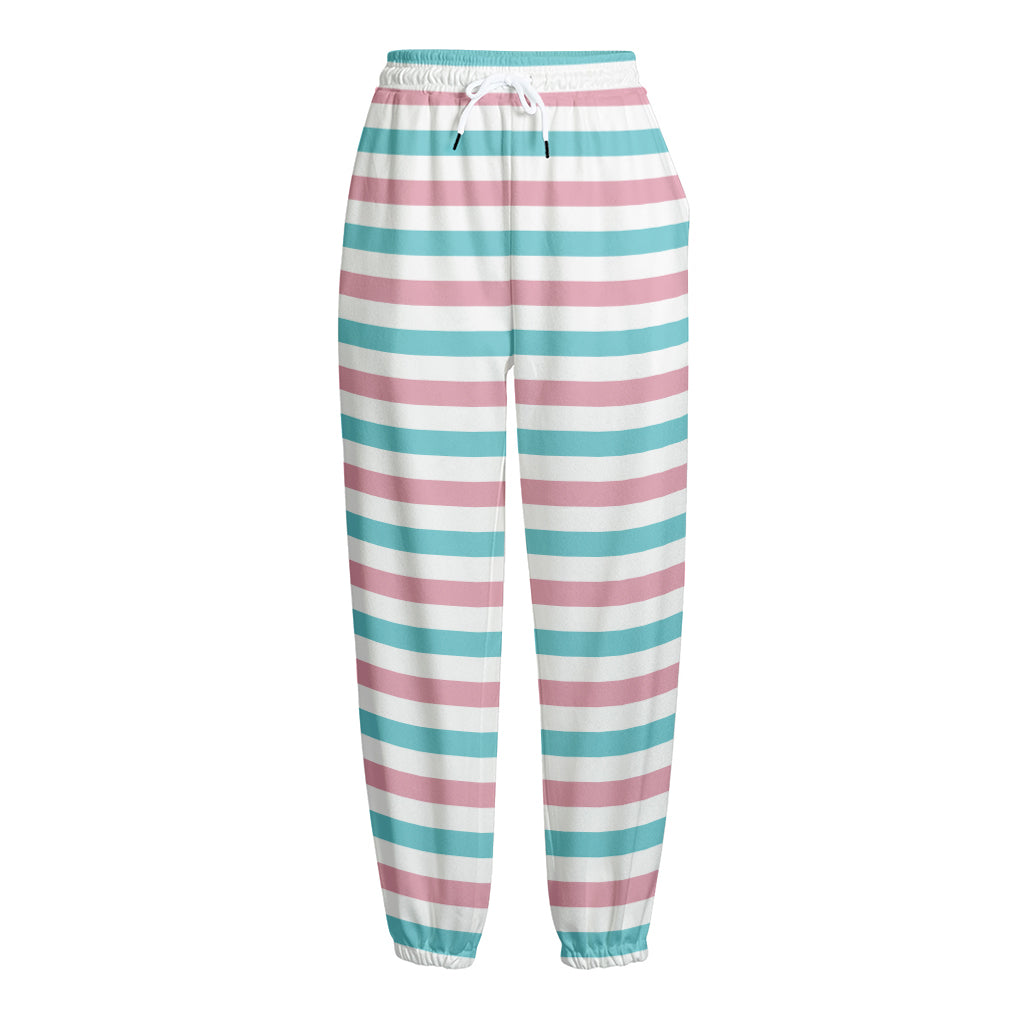 Pink And Teal Striped Pattern Print Fleece Lined Knit Pants