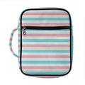 Pink And Teal Striped Pattern Print Front Pocket Bible Bag
