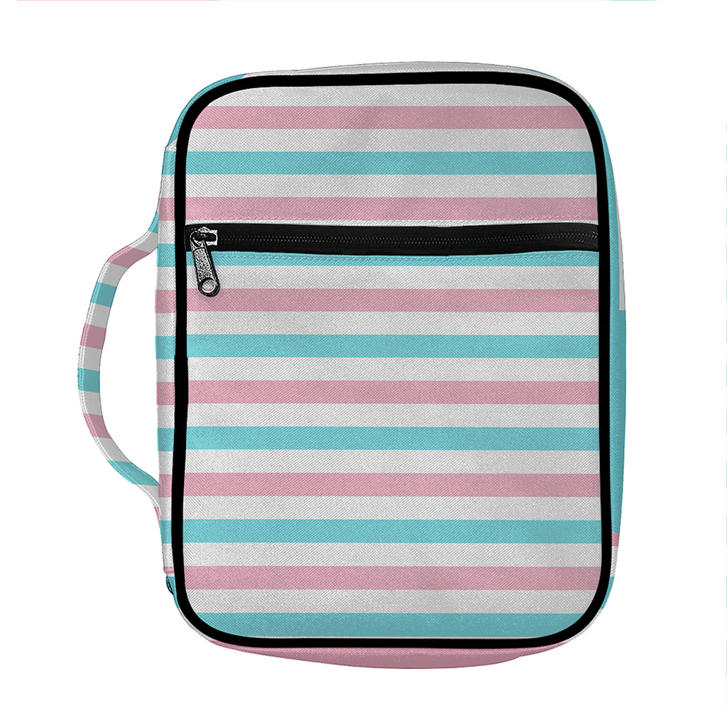 Pink And Teal Striped Pattern Print Front Pocket Bible Bag