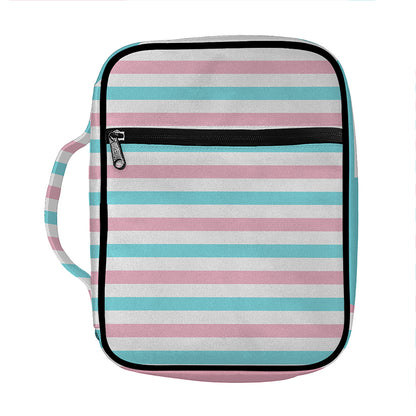 Pink And Teal Striped Pattern Print Front Pocket Bible Bag