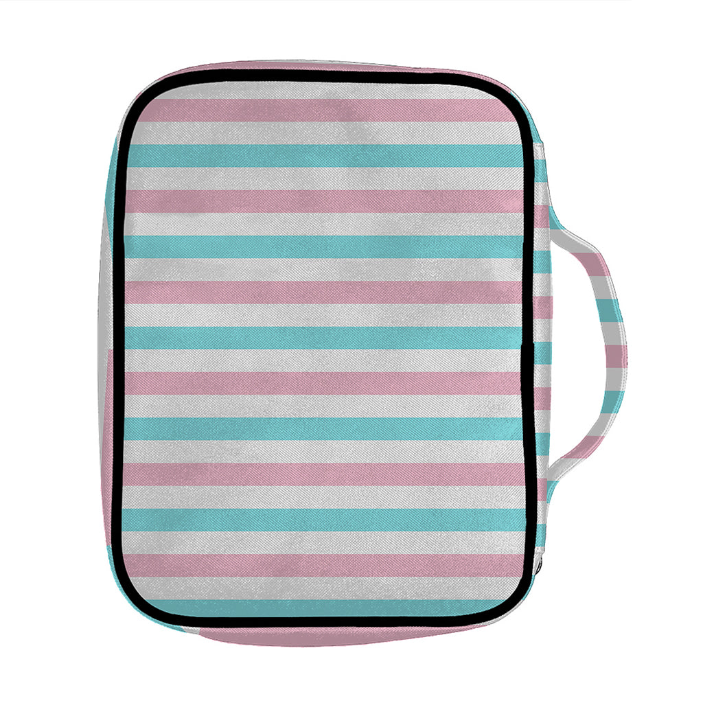 Pink And Teal Striped Pattern Print Front Pocket Bible Bag
