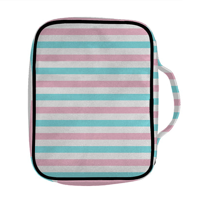 Pink And Teal Striped Pattern Print Front Pocket Bible Bag