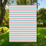 Pink And Teal Striped Pattern Print Garden Flag