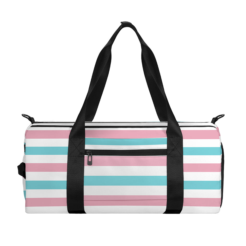 Pink And Teal Striped Pattern Print Gym Bag