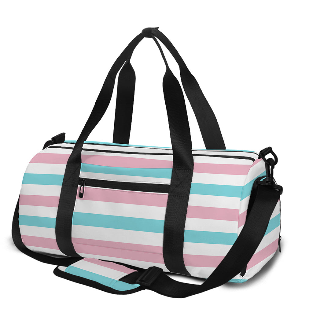 Pink And Teal Striped Pattern Print Gym Bag